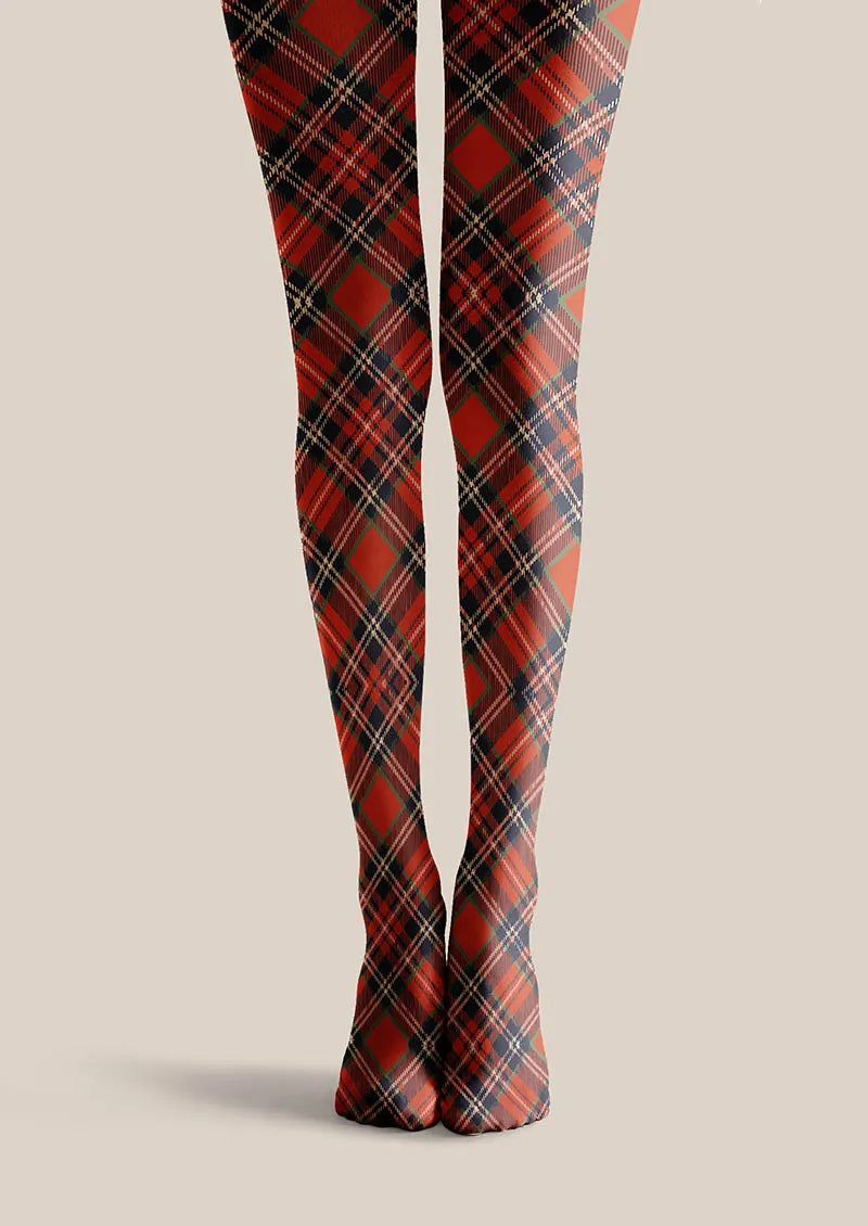 Viken Plan Christmas Fun Art Winterberry Check Tights Hosiery Pantyhose