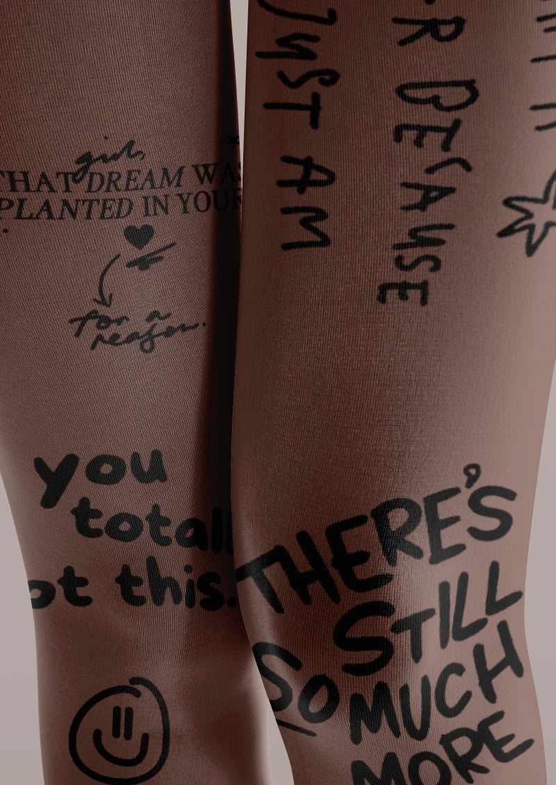 Viken Plan Brown Graffiti Text Tatoo Tights Hosiery Pantyhose