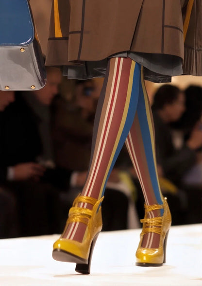 Viken Plan Yesterday Rhythm Retro Striped Tights Hosiery Pantyhose