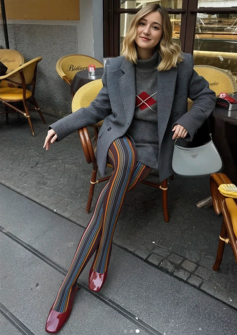 Viken Plan Iridescent Yesterday Striped Tights Hosiery Pantyhose