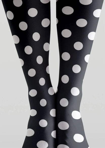 Viken Plan Black &amp; White Polka Dot Tights Hosiery Pantyhose