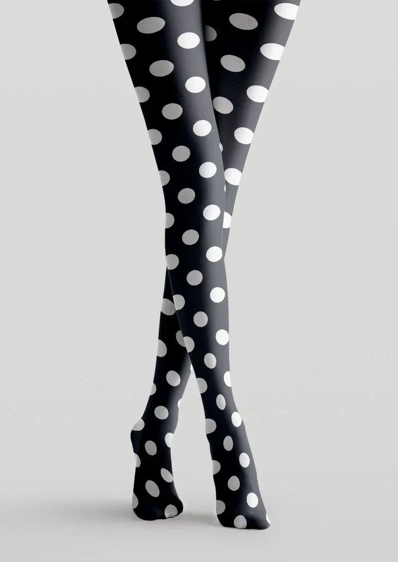 Viken Plan Black &amp; White Polka Dot Tights Hosiery Pantyhose