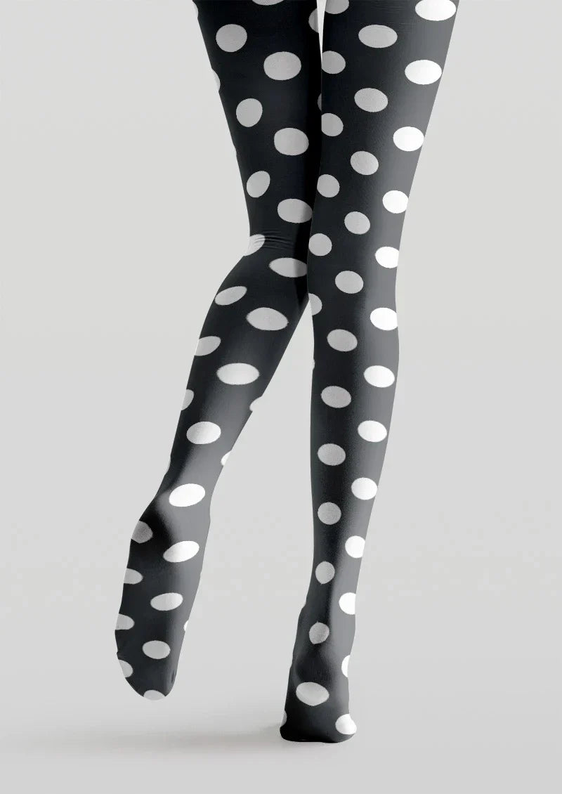 Viken Plan Black &amp; White Polka Dot Tights Hosiery Pantyhose