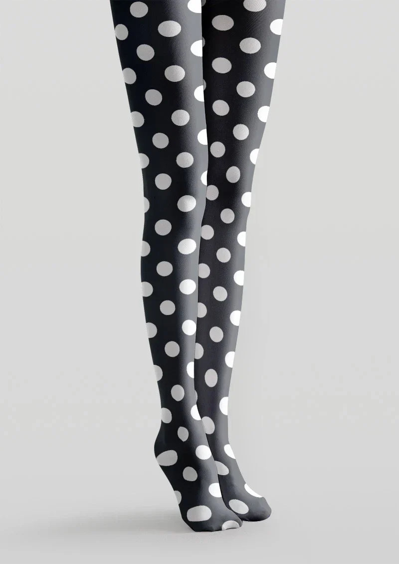 Viken Plan Black &amp; White Polka Dot Tights Hosiery Pantyhose