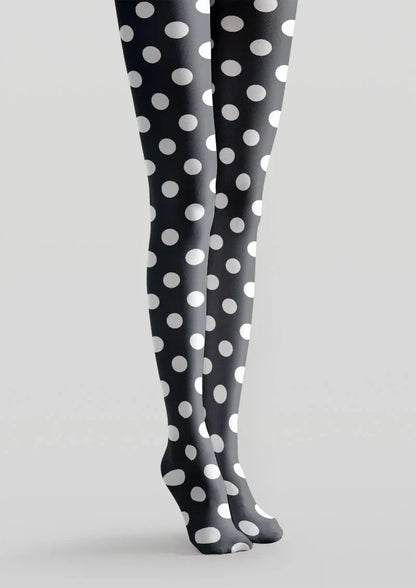 Viken Plan Black &amp; White Polka Dot Tights Hosiery Pantyhose