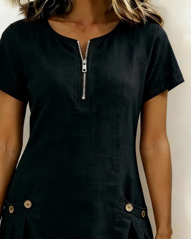 DONATALIA | Chic Zip-Front Mini Dress with Pockets