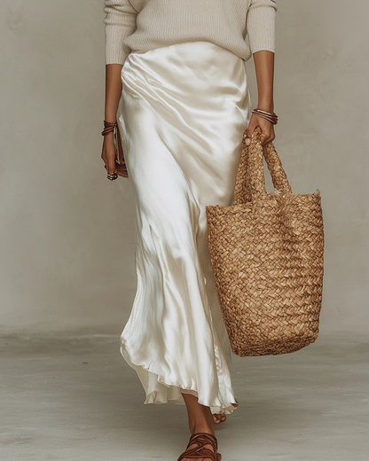 DONATALIA | Midi Satin Dress with Included Sweater