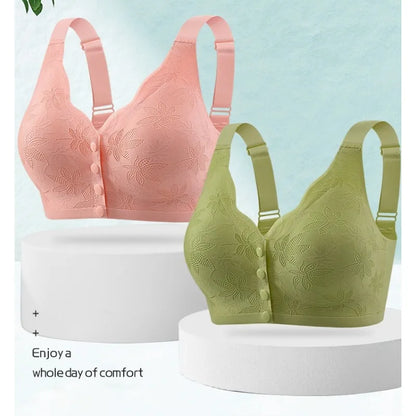 Fashion Printed Front Opening Buckle Gathering Anti Sagging Beautiful Back Bra Ice Silk Seamless Breathable No Steel Ring Bra