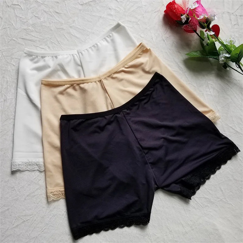 1pc Summer Underwear Shorts Sexy Silk Ice Pants White/Black/Nude Women Safety Short Pants Gifts For Women 80-110 Kg