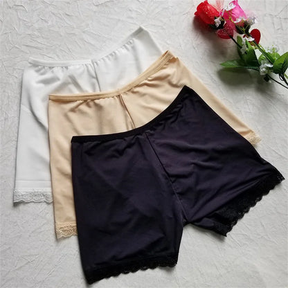 1pc Summer Underwear Shorts Sexy Silk Ice Pants White/Black/Nude Women Safety Short Pants Gifts For Women 80-110 Kg