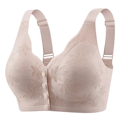 Fashion Printed Front Opening Buckle Gathering Anti Sagging Beautiful Back Bra Ice Silk Seamless Breathable No Steel Ring Bra