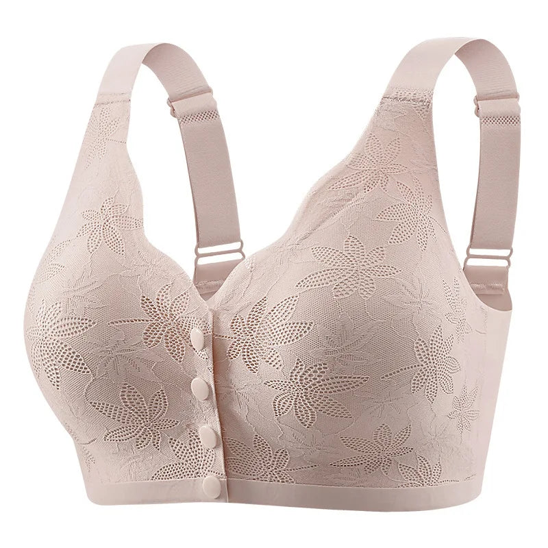 Fashion Printed Front Opening Buckle Gathering Anti Sagging Beautiful Back Bra Ice Silk Seamless Breathable No Steel Ring Bra