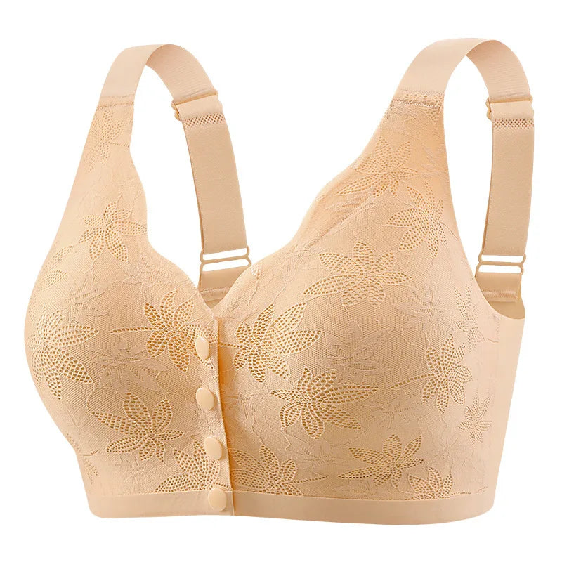 Fashion Printed Front Opening Buckle Gathering Anti Sagging Beautiful Back Bra Ice Silk Seamless Breathable No Steel Ring Bra