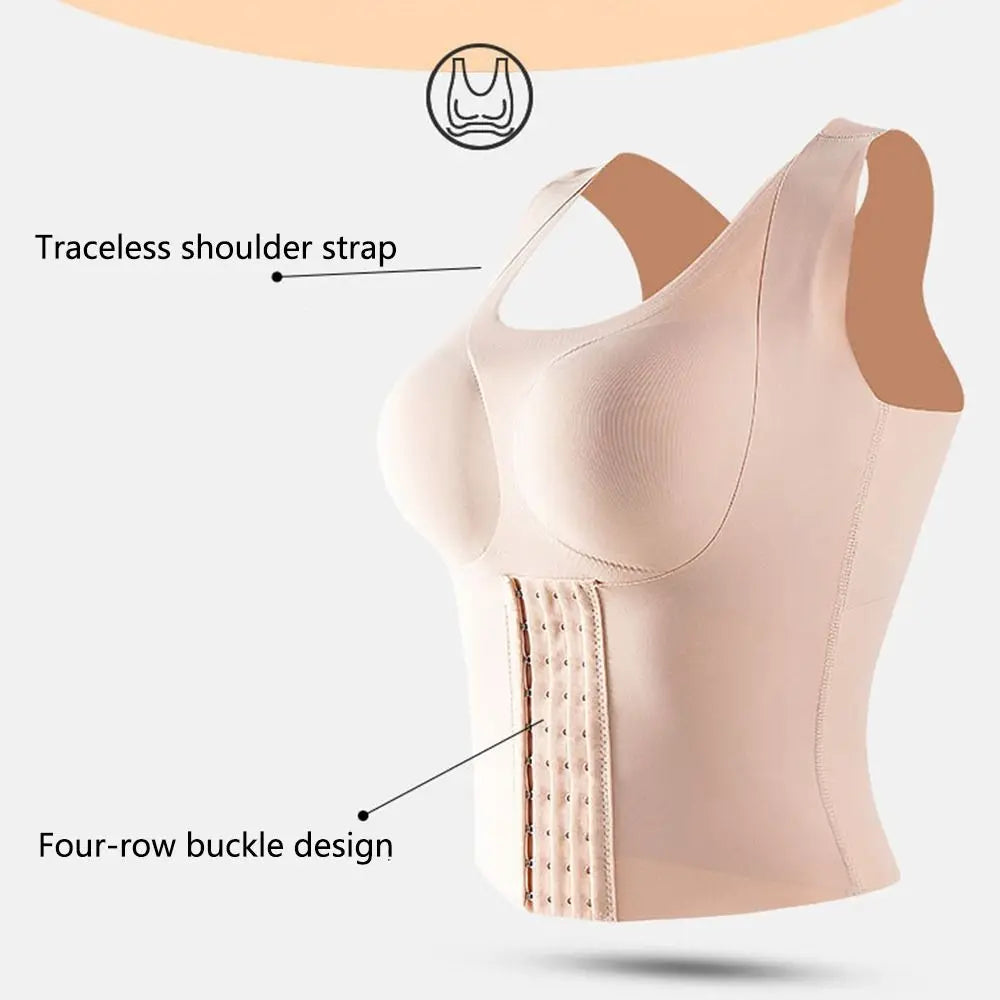 Washable Tummy Control Slimming Vest Padded Bra Adjustable Trimmer Camisole Front Closure Hook Loop Posture Corrector Girls