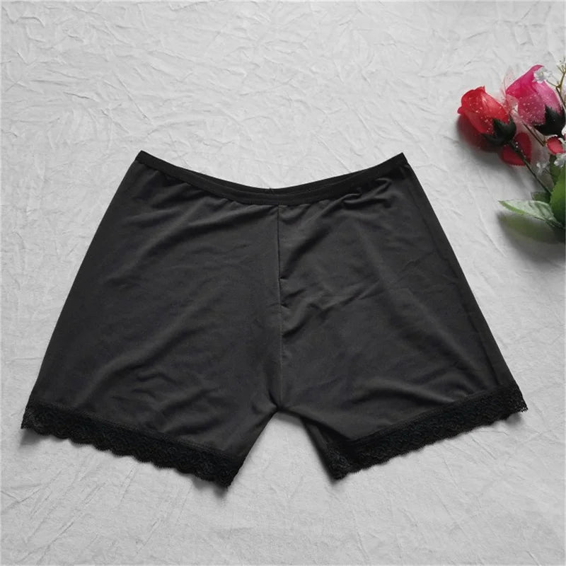 1pc Summer Underwear Shorts Sexy Silk Ice Pants White/Black/Nude Women Safety Short Pants Gifts For Women 80-110 Kg