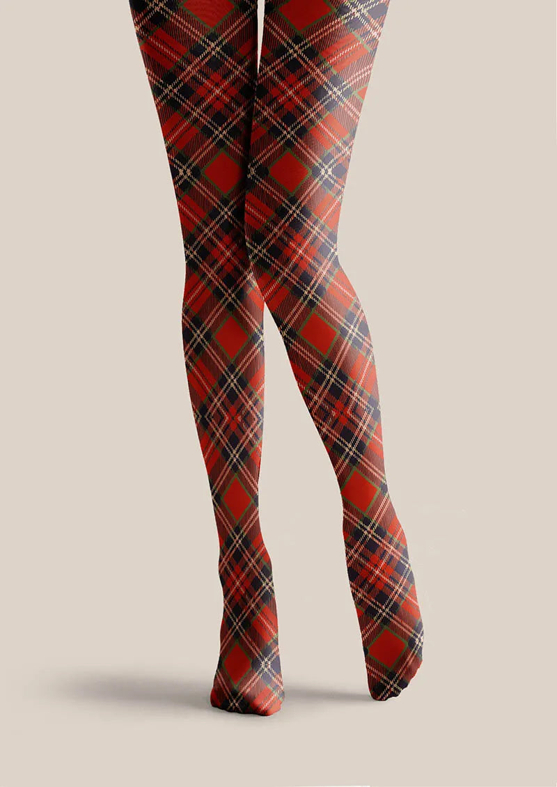 Viken Plan Christmas Fun Art Winterberry Check Tights Hosiery Pantyhose
