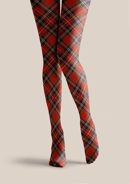 Viken Plan Christmas Fun Art Winterberry Check Tights Hosiery Pantyhose