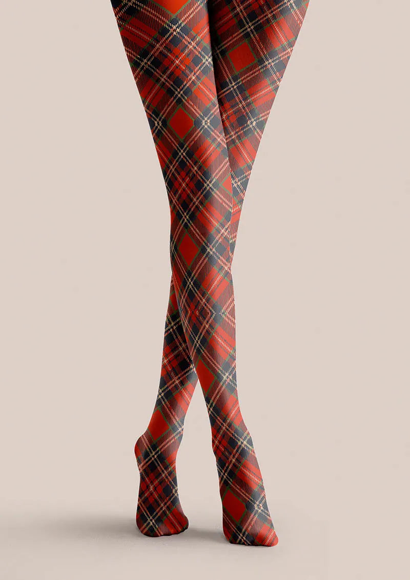 Viken Plan Christmas Fun Art Winterberry Check Tights Hosiery Pantyhose