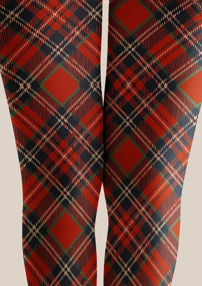 Viken Plan Christmas Fun Art Winterberry Check Tights Hosiery Pantyhose