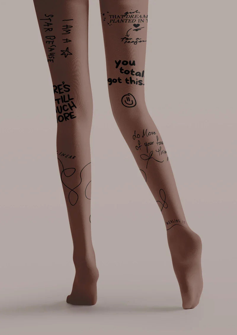 Viken Plan Brown Graffiti Text Tatoo Tights Hosiery Pantyhose