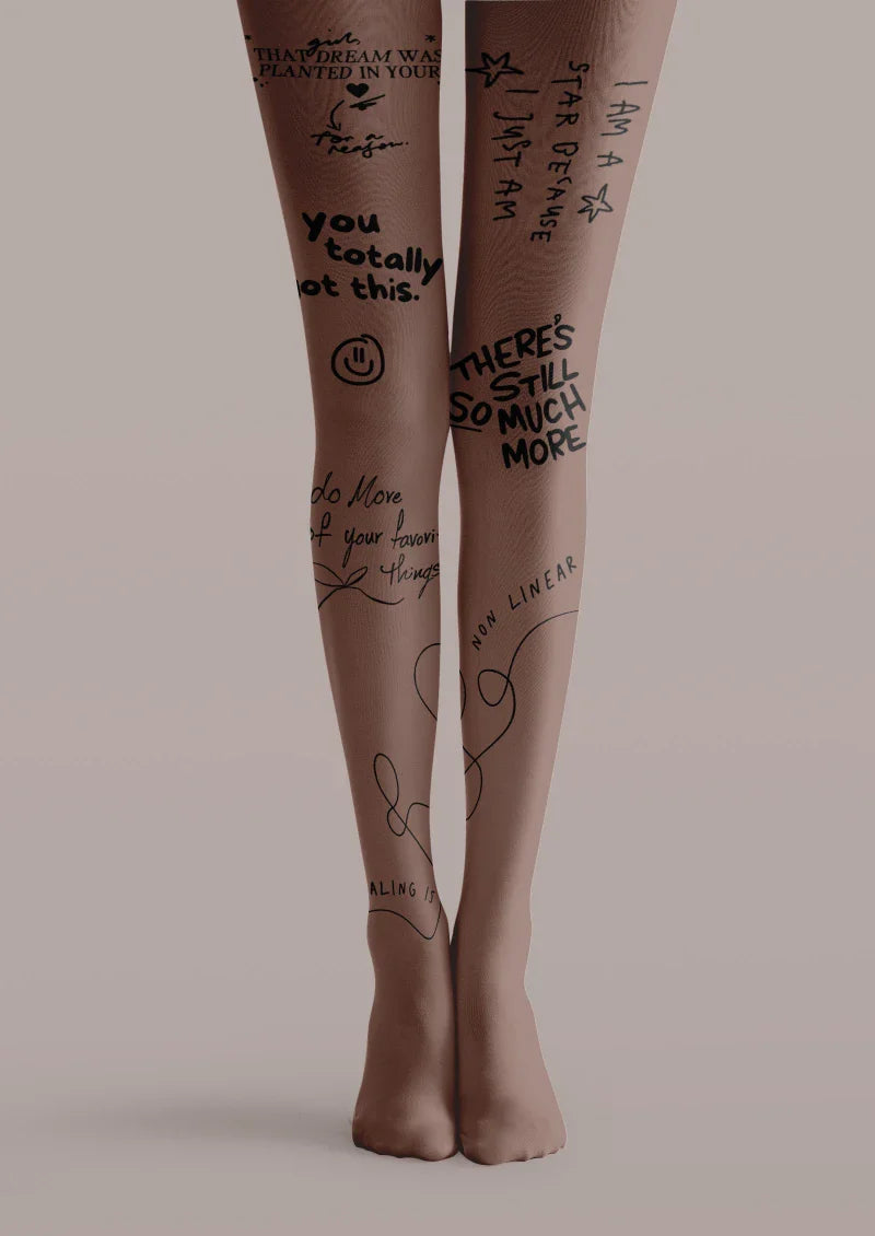 Viken Plan Brown Graffiti Text Tatoo Tights Hosiery Pantyhose