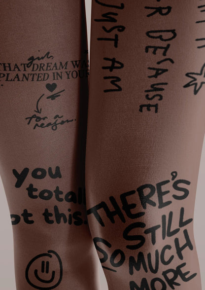 Viken Plan Brown Graffiti Text Tatoo Tights Hosiery Pantyhose